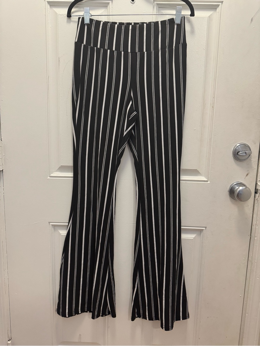 No Boundaries Black & White Vertical Stripe Flare Pants 0371